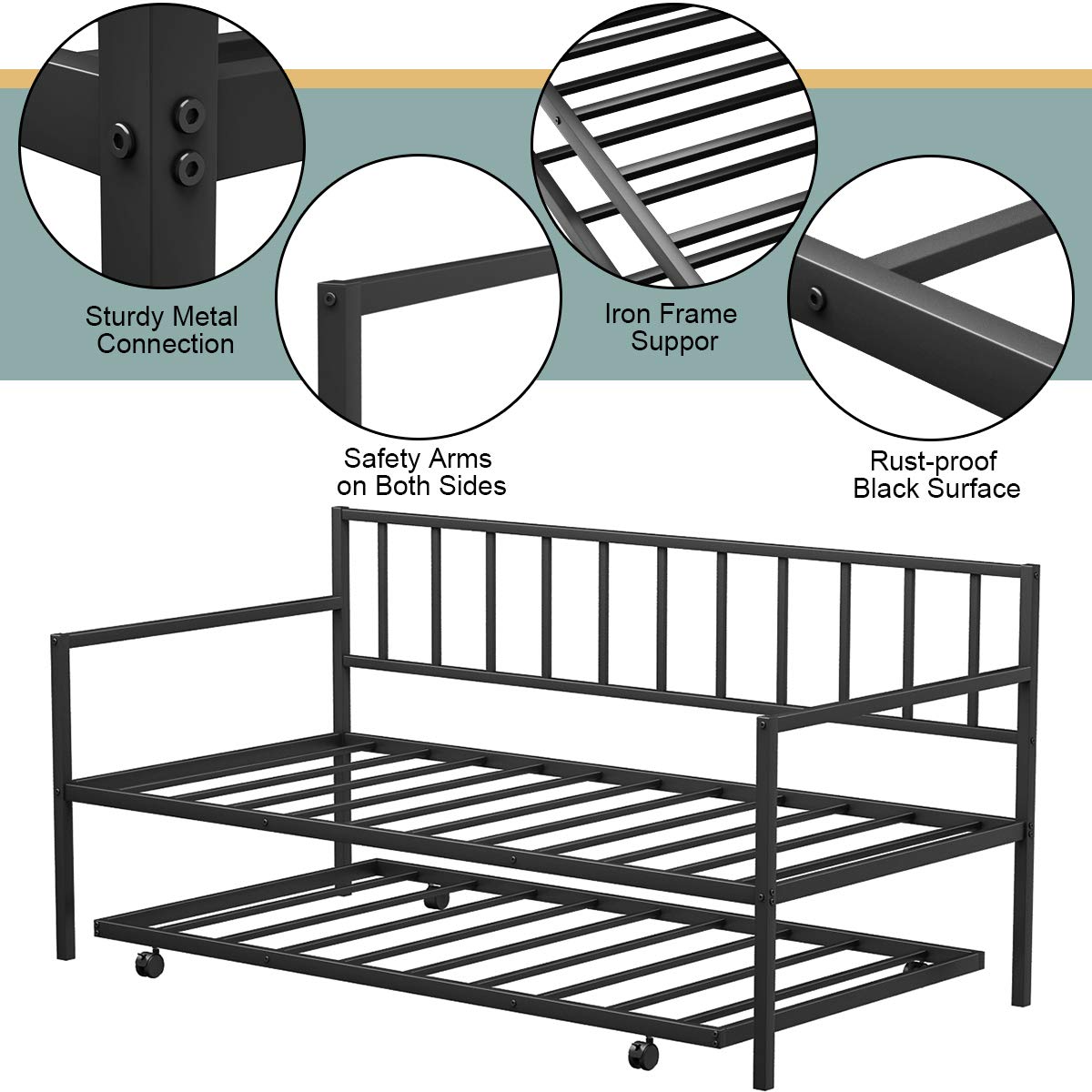 Giantex Twin Size Daybed and Trundle Frame Set