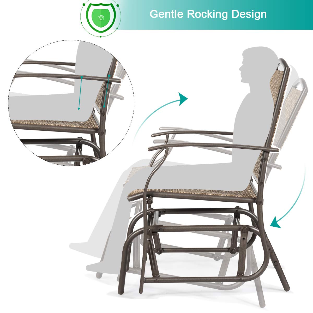 Giantex 3PCS Patio Swing Glider Set with One Glass Table W/Umbrella Hole & Two Rocking Chairs 3 -Piece