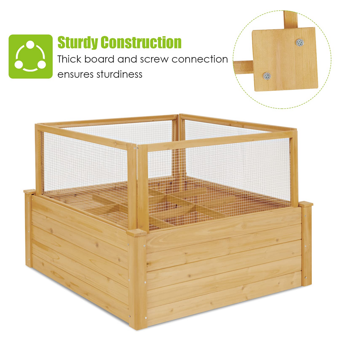 Wood Garden Bed with Critter Guard Fence (42" LX42 WX32.5 H)