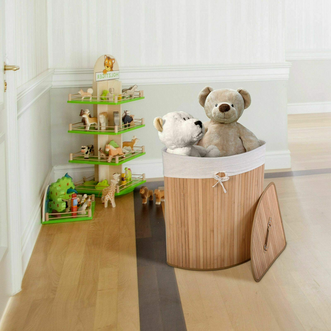 Giantex Corner Laundry Hamper with Lid, Bamboo Laundry Basket with Removable Liner and Handle
