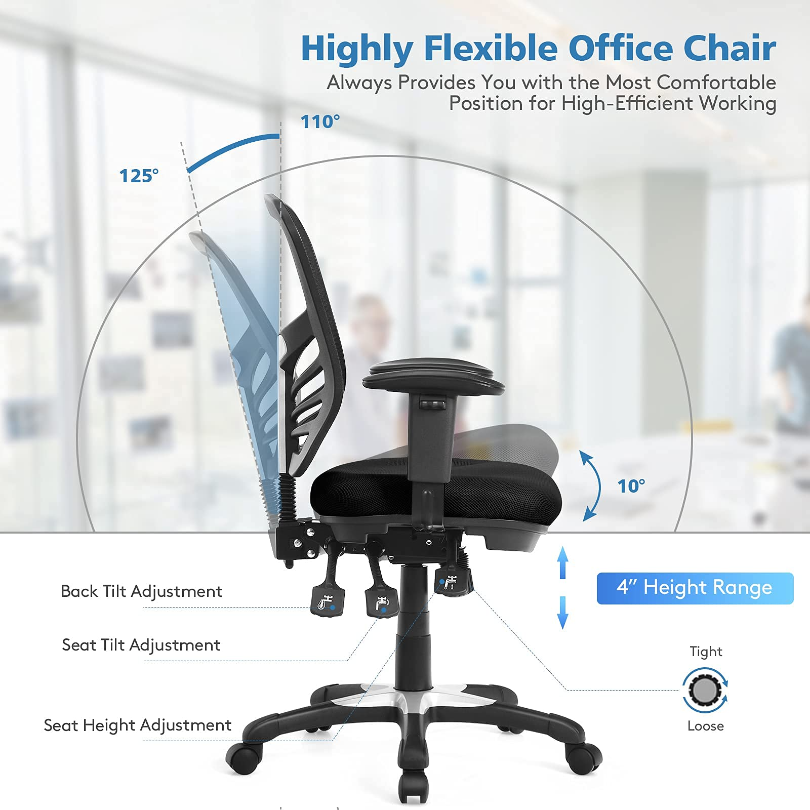 Giantex Seat Tilt Adjustment Office Chair for Working Studying Gaming