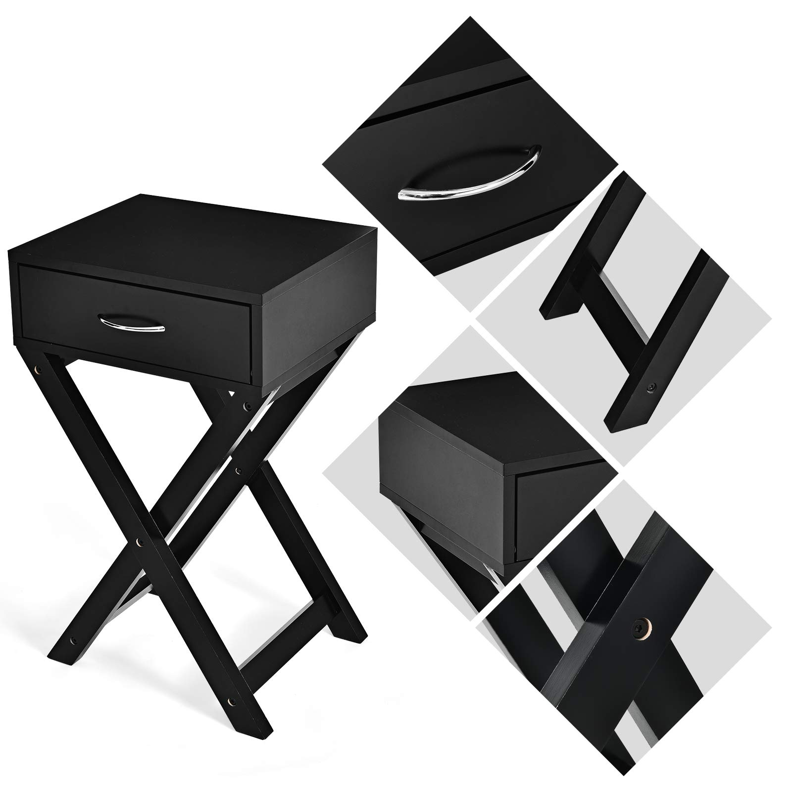 Giantex Nightstand with Drawer X-Shaped Design Sofa Side Table