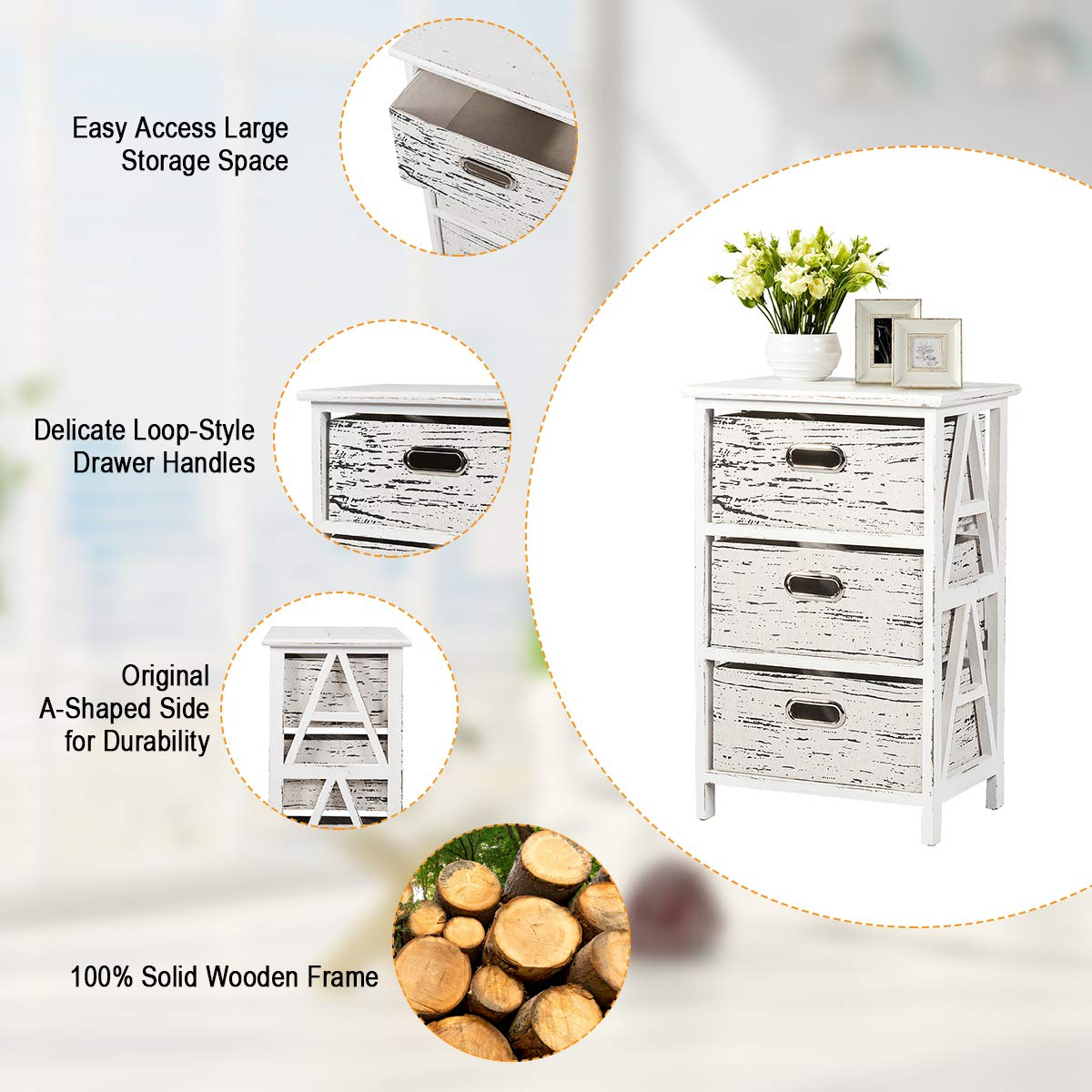 Giantex Storage Drawer Units W/ 3 Fabrics Storage Drawers and Wood Frame (1)