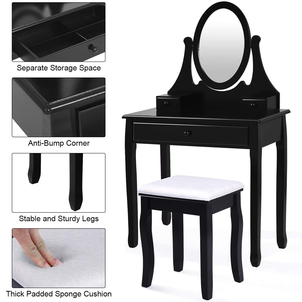 Giantex Vanity Set with Oval Mirror and Cushioned Stool