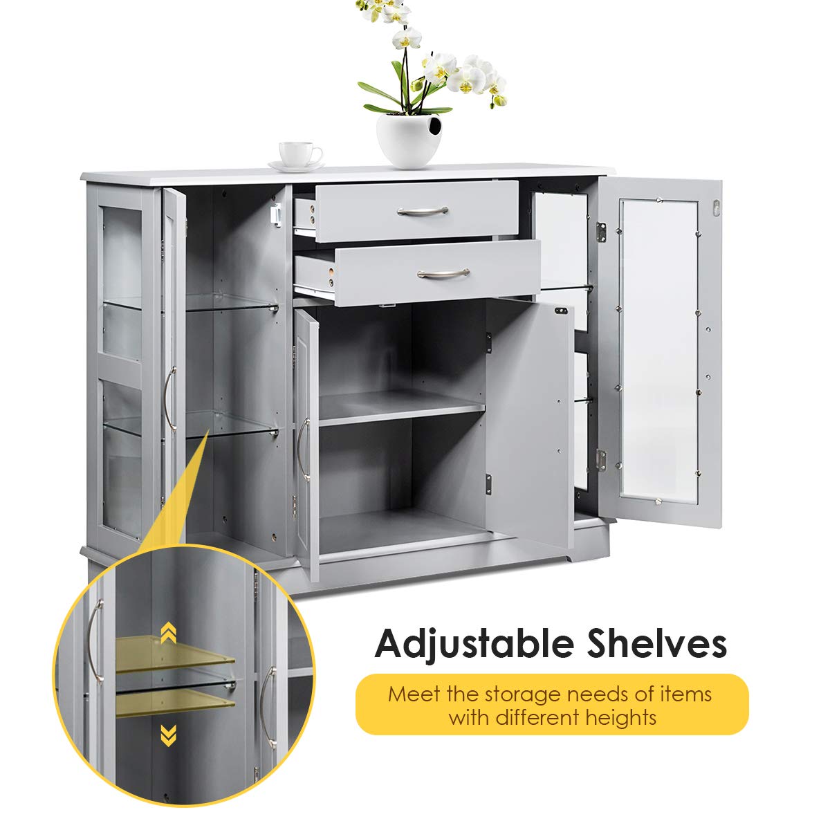 Giantex Sideboard Buffet Server Storage Cabinet W/ 2 Drawers