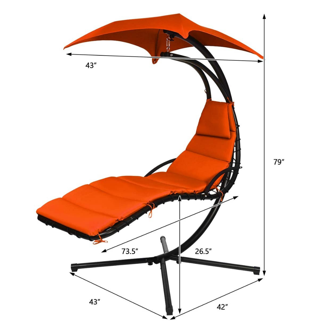 Hanging Chaise Lounger Chair, Arc Stand Porch Swing Chair - Giantex