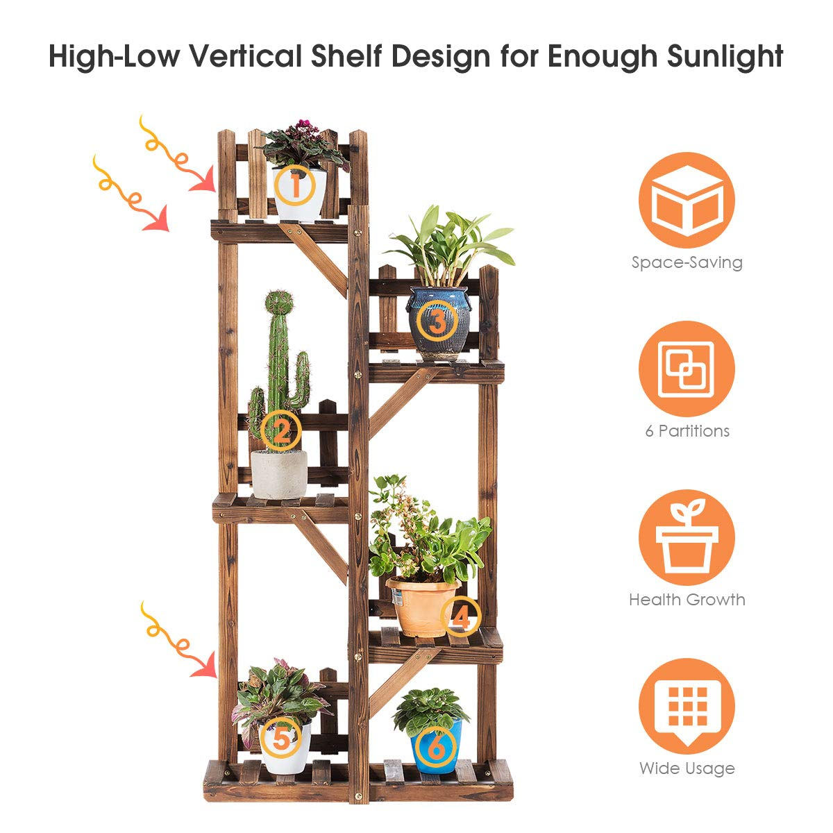 Giantex Wood Plant Stand Rack 5 Tier 6 Potted
