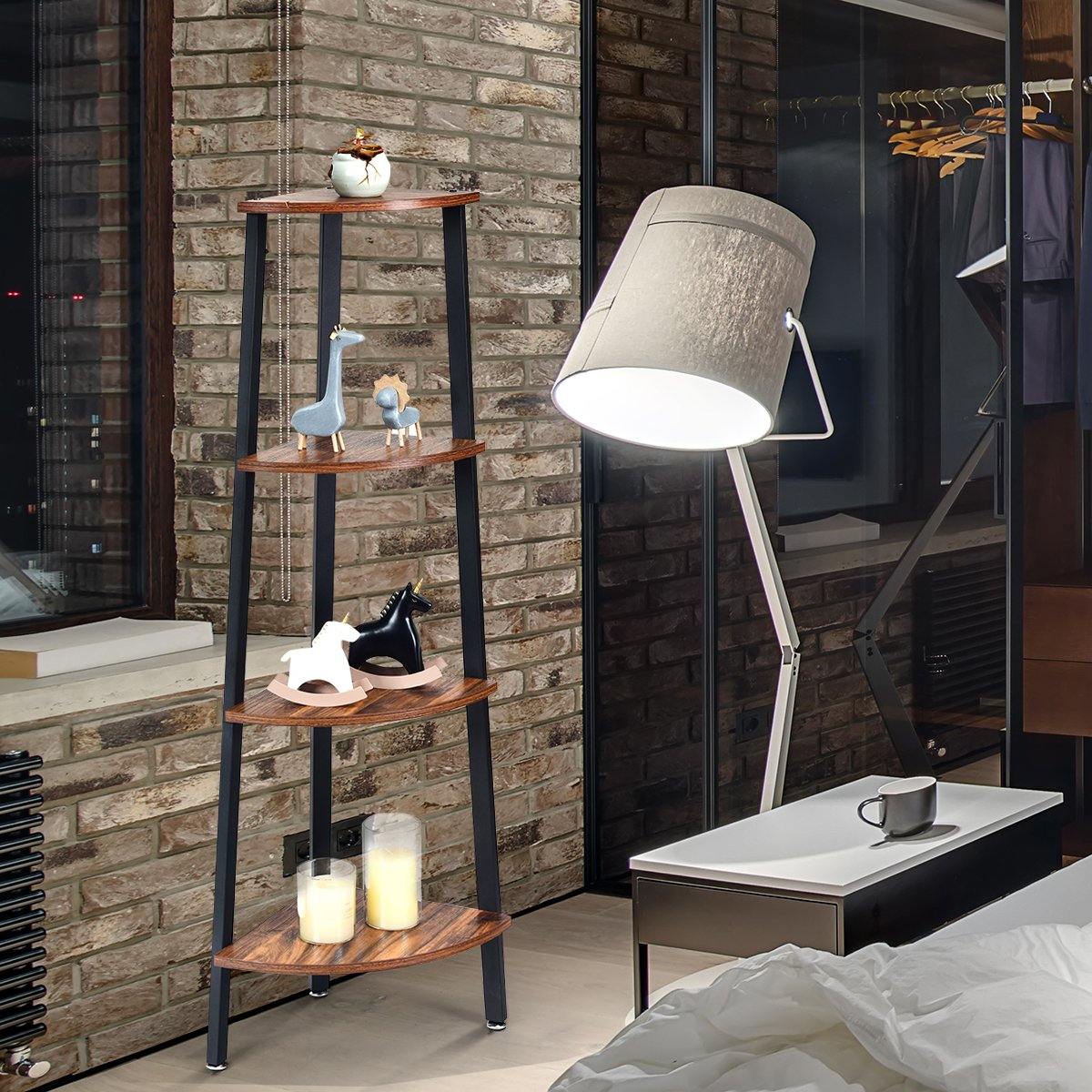 4-Tier Corner Shelf Industrial Multipurpose Bookcase - Giantexus