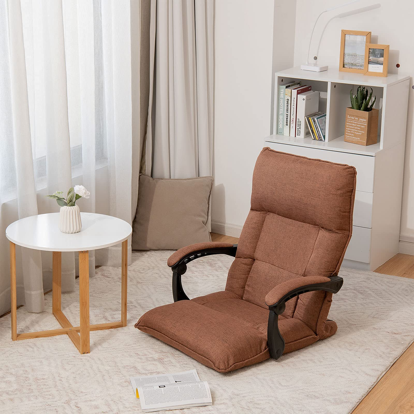 Giantex Adjustable Floor Chair Lazy Sofa Chair 14-Position Adjusting Backrest Headrest Waist Pillow