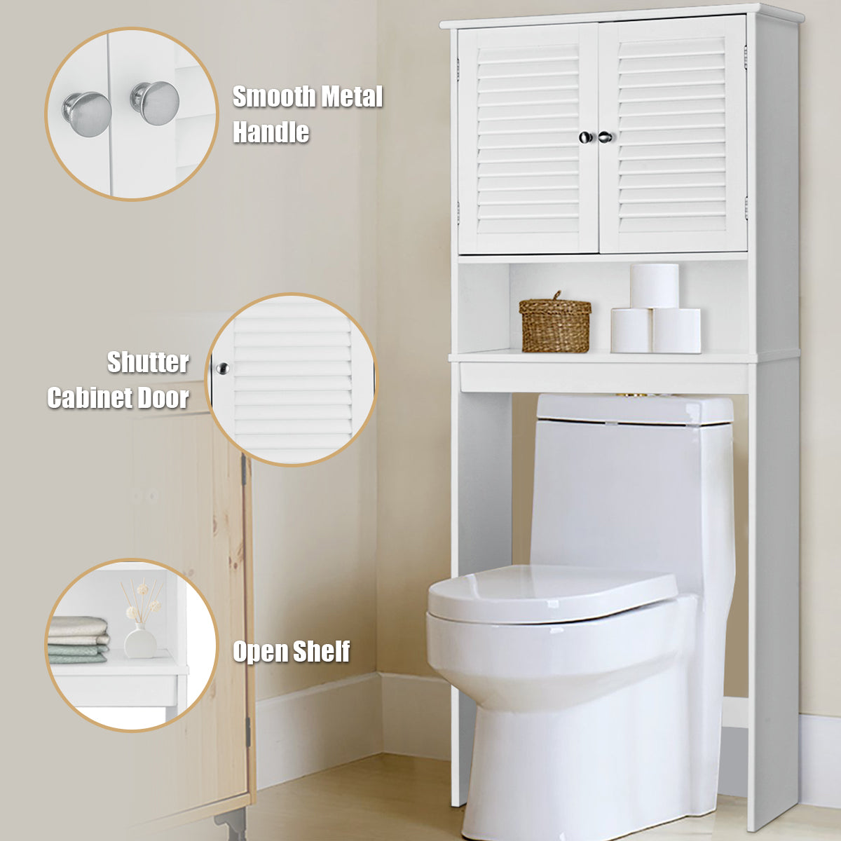 Bathroom Over-The-Toilet Space Saver Storage with Adjustable Shelf