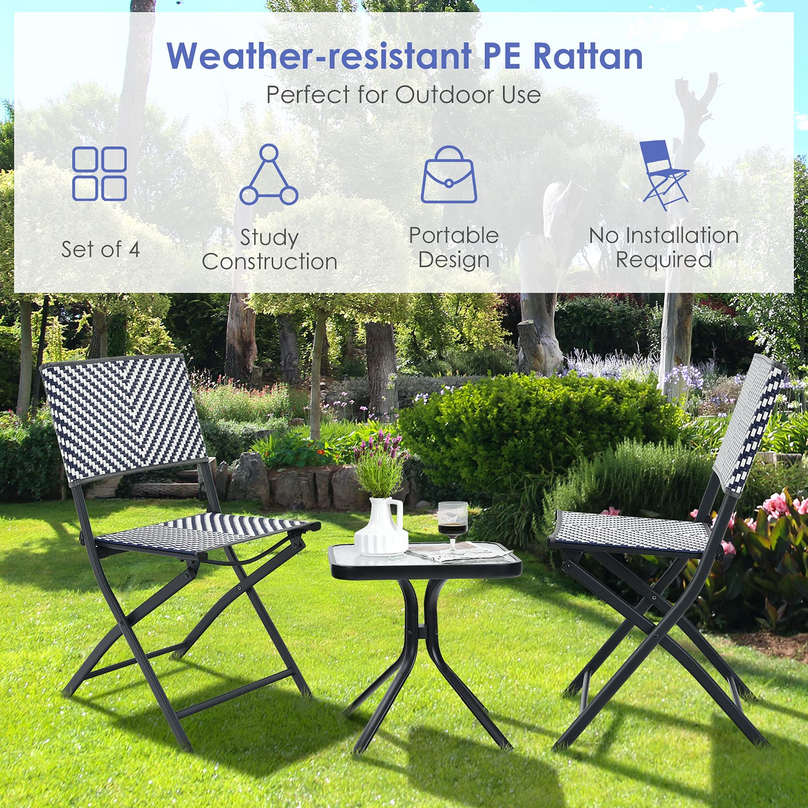 Giantex Set of 4 Patio Folding Chairs, PE Rattan Lawn Chairs