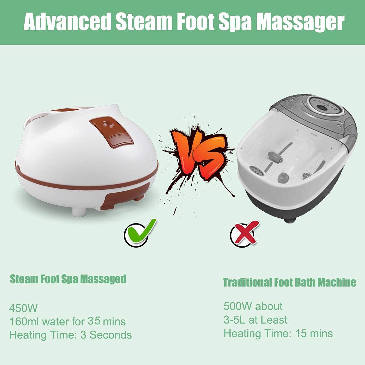 Giantex Steam Foot Spa Bath Massager w/3 Heat Levels, Pedicure Massage Rollers, Foot Spa Massager for Stress Relief (Brown/Gray) - Giantexus
