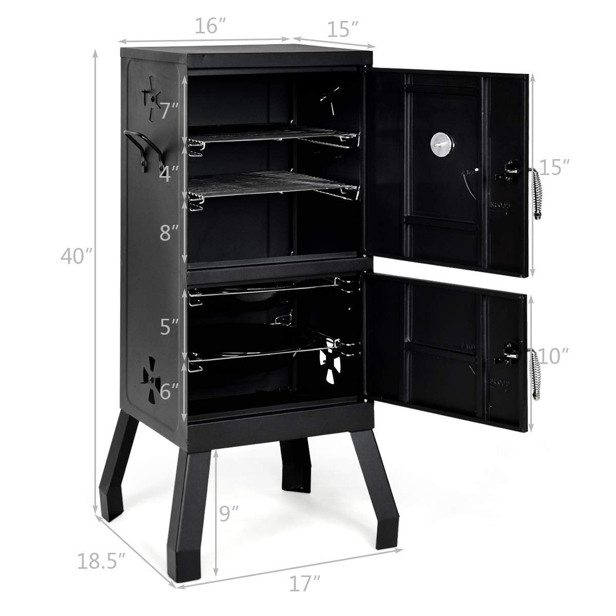 Giantex Outdoor Smoker with Double Doors, 2 Detachable Grill Netting Smoking Racks