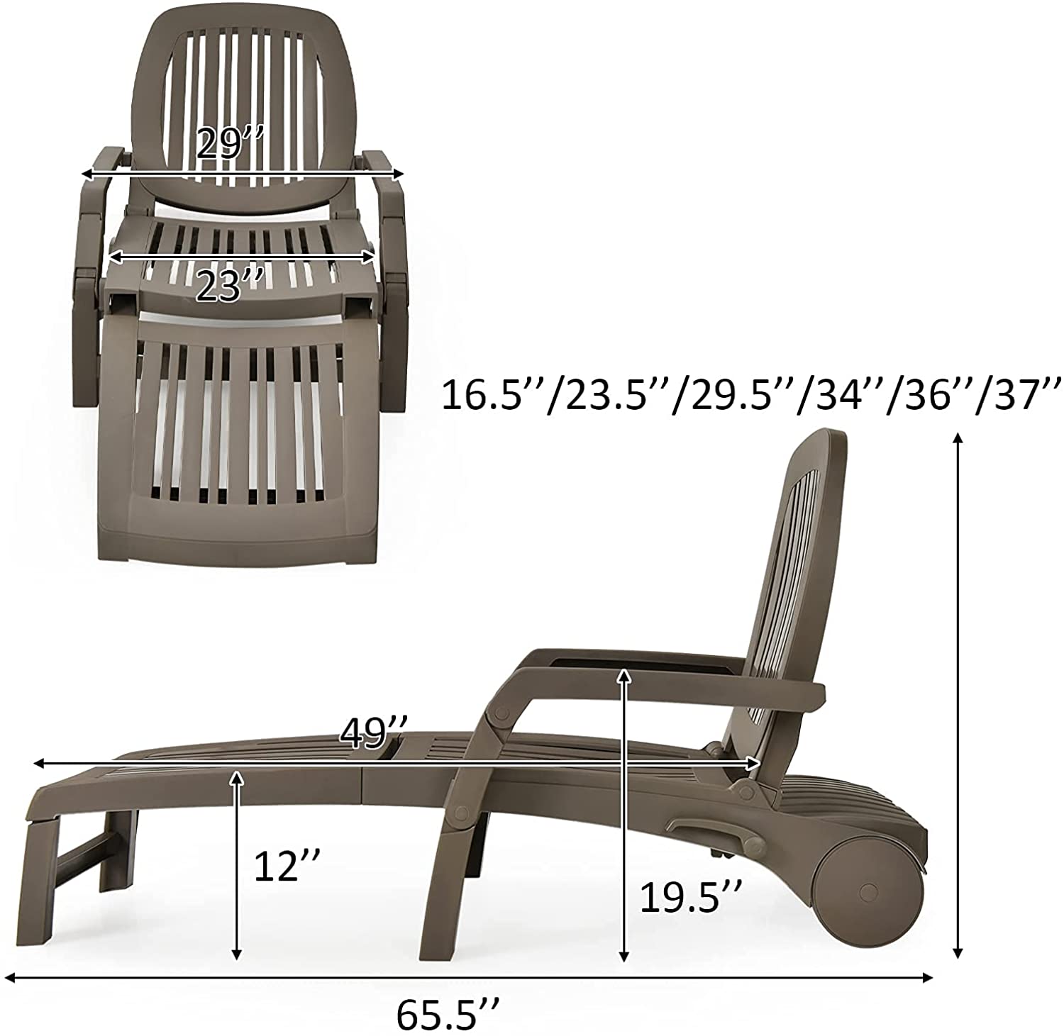 Chaise Lounge Outdoor,Foldable Sun Lounger with Wheels - Giantexus