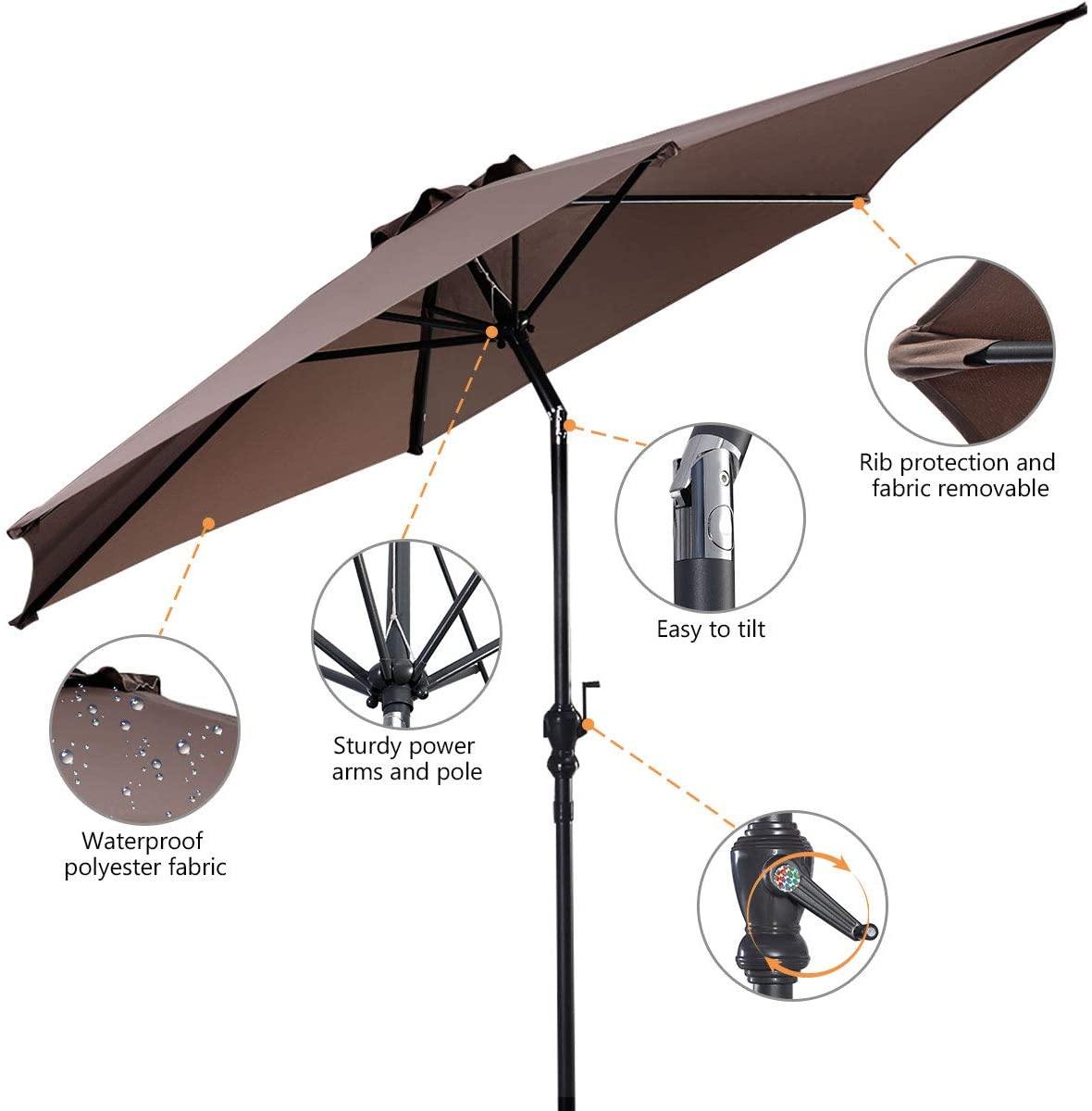 10ft Outdoor Patio Umbrella, Market Table umbrella w/ Tilt Adjustment and Crank, 180G Polyester - Giantexus