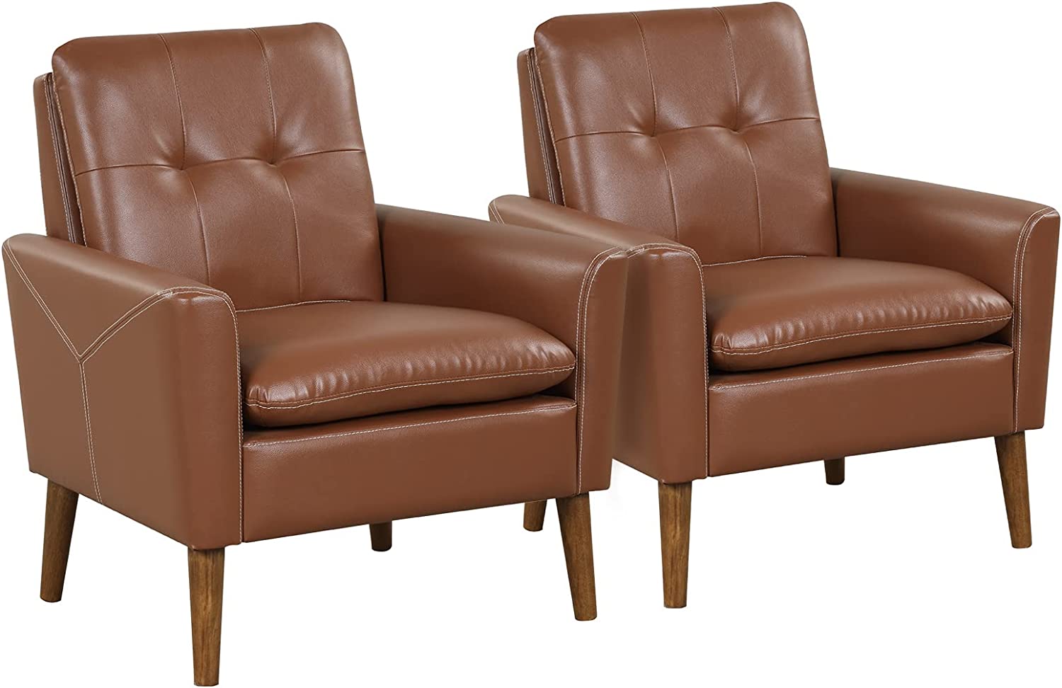 Giantex Modern Leather Accent Chair - Mid-Century Arm Chairs for Living Room, Max Load 400lbs, Brown