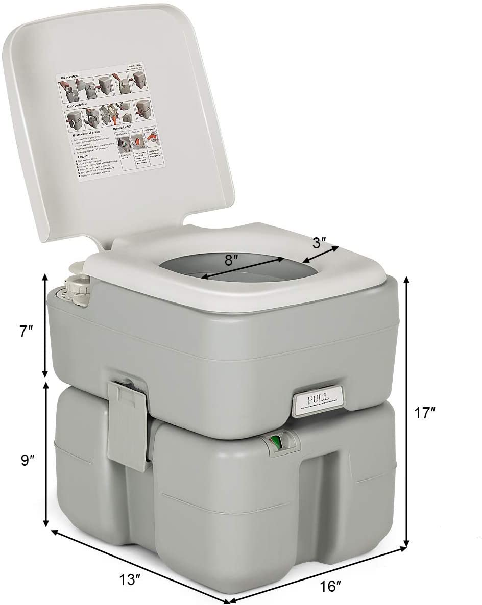 Portable RV Toilet 5.3 Gallon with Level Indicator & 3-Piston Pump Flush