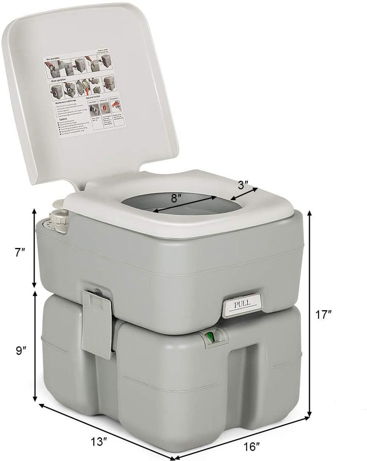 Portable RV Toilet 5.3 Gallon with Level Indicator & 3-Piston Pump Flush