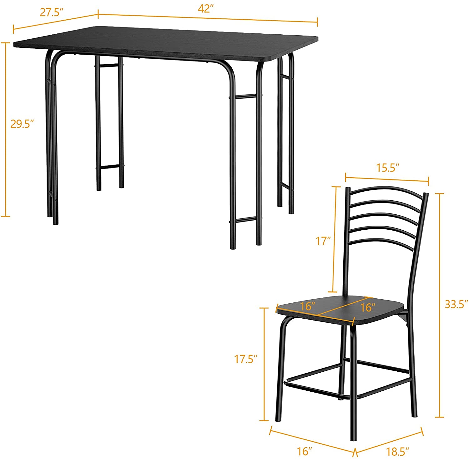 Giantex 5 PCS Dining Table Set 4 Person, Modern Kitchen Table and 4 Chairs,Black