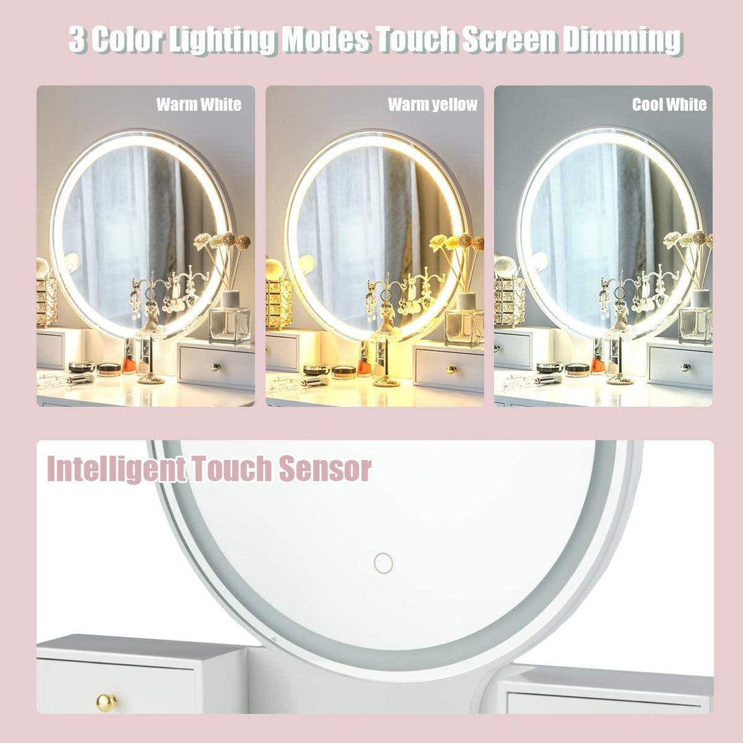 Vanity Set with Touch Screen Dimming Mirror, 3 Color Lighting Modes - Giantexus