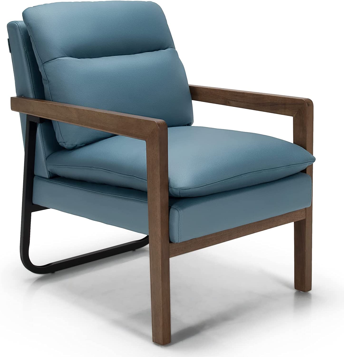 Giantex Accent Chair, Comfy Soft Leathaire Bedroom Chair with Solid Rubber Wood Legs