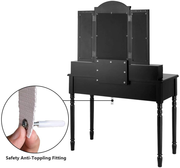 Vanity Set with Tri-Folding Mirror & 8 Necklace Hooks, 7 Drawers, 2 Dividers, 6 Desktop Makeup Organizers - Giantexus