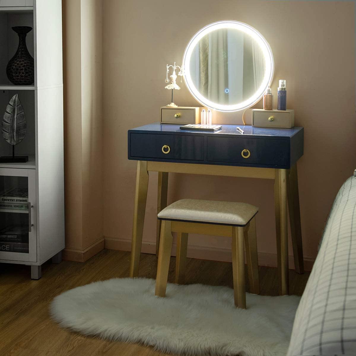 Vanity Set with Touch Screen Dimming Mirror, 3 Color Lighting Modes - Giantexus