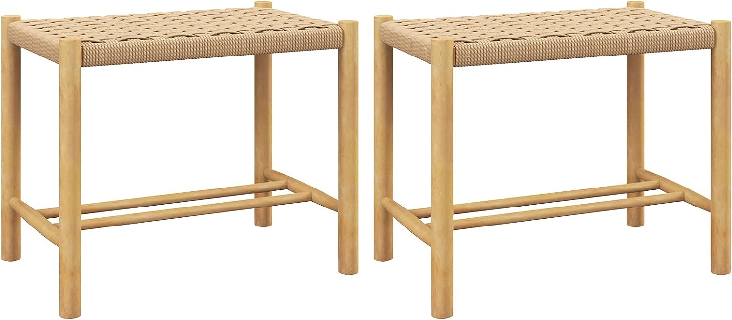 Giantex Wood Stools Set of 2, 18" Tall Boho Backless Stool Chairs with Rubber Wood Legs