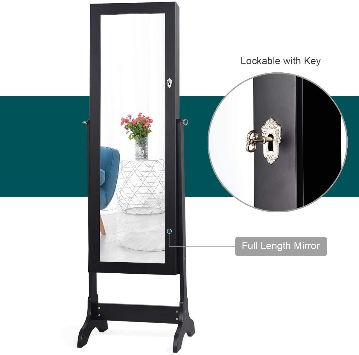Lockable Standing Jewelry Armoire with Full Length Mirror - Giantex