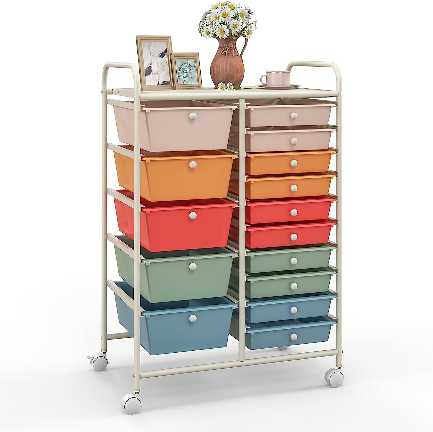 Gymax 15 Drawer Rolling Storage Cart Opaque Multicolor Drawers Home