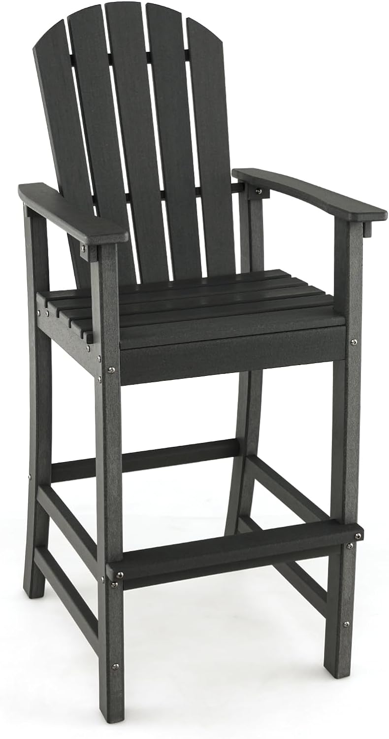 Giantex Outdoor HDPE Bar Stool, Tall Adirondack Chair with Armrests and Footrest, 30 Inches Counter Height Bar Stool