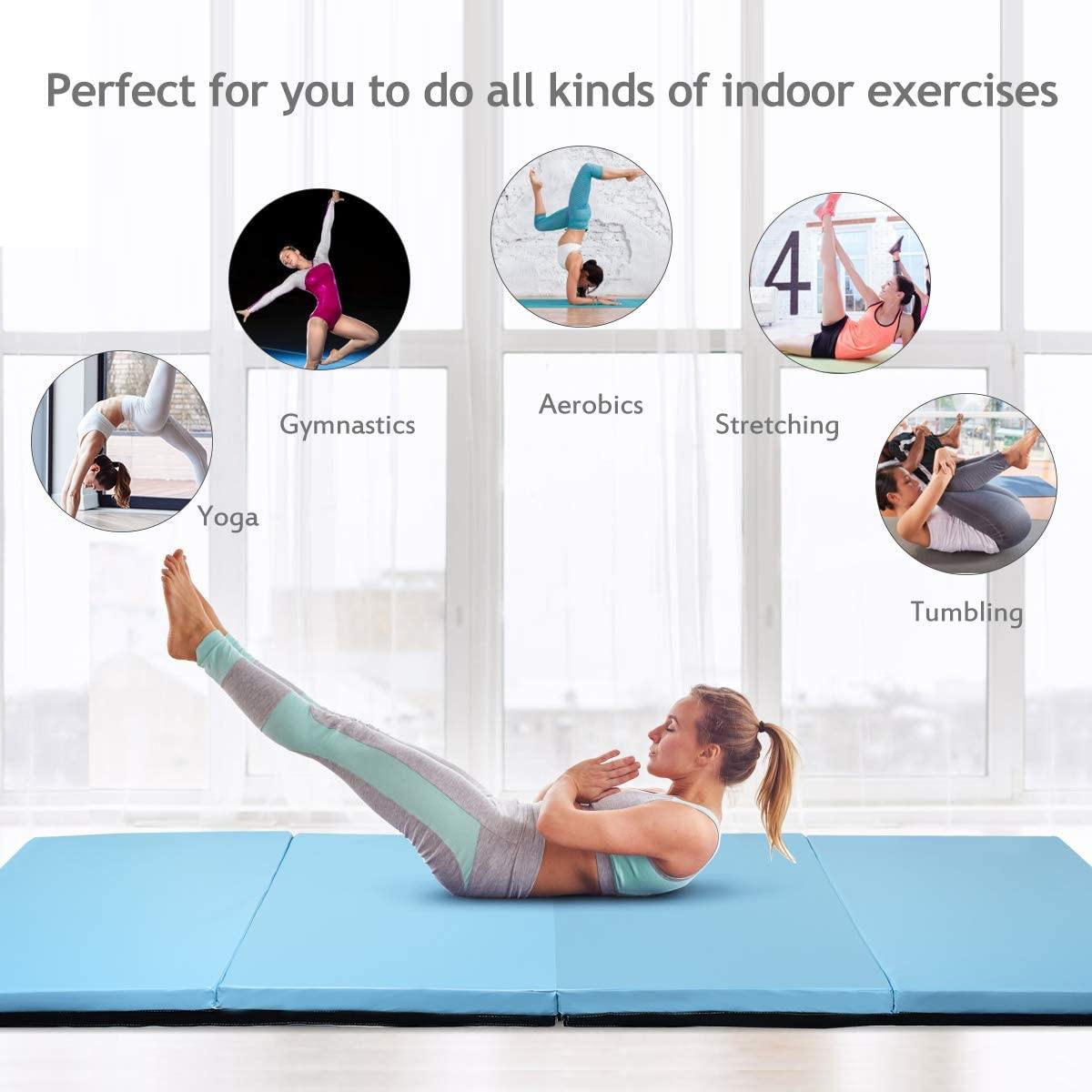 Gymnastics Mat, Anti-Tear Folding Gymnastics Exercise Mats Carrying Handles - Giantexus