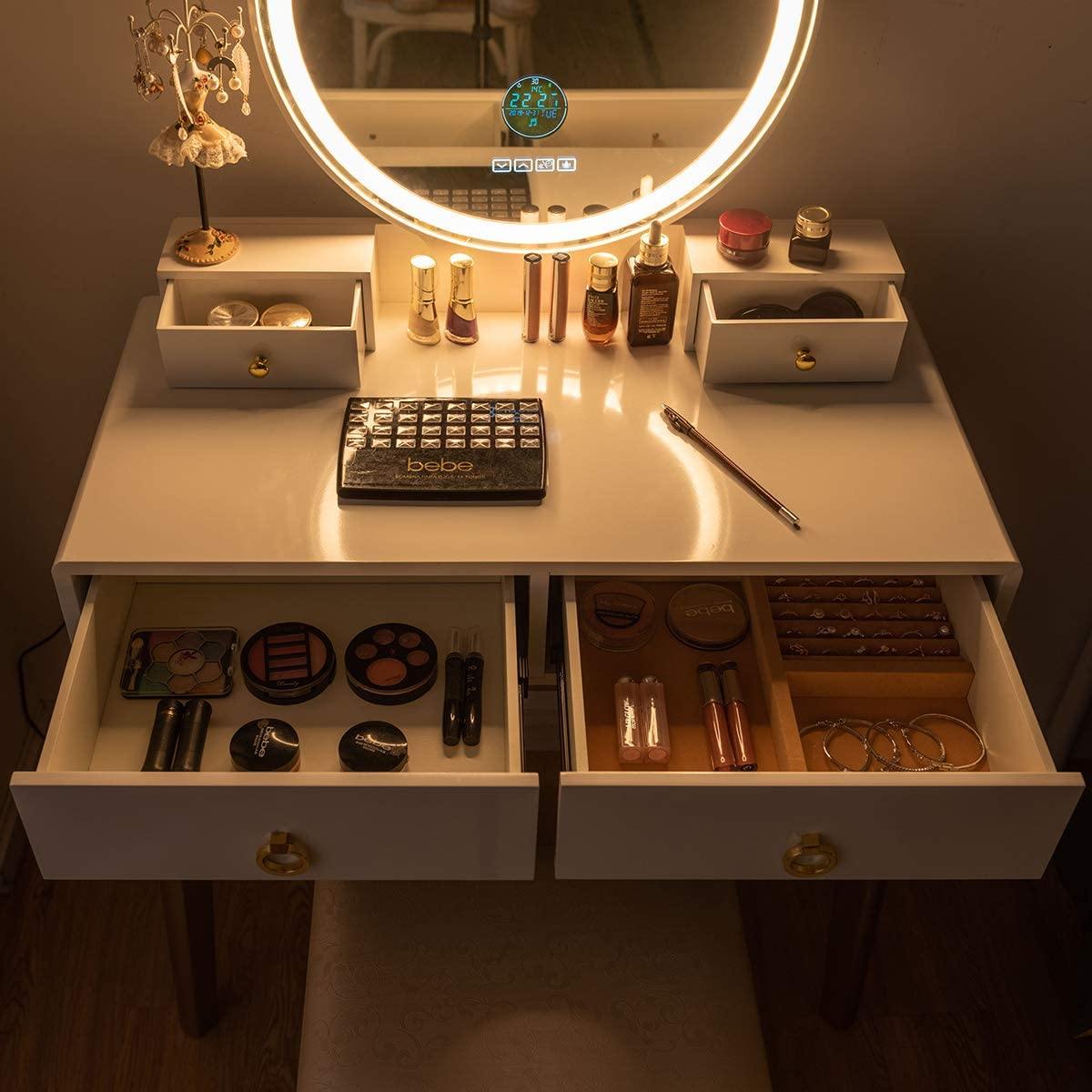 CHARMAID | Vanity Set with Lighted Mirror and Wireless Speaker - Giantexus