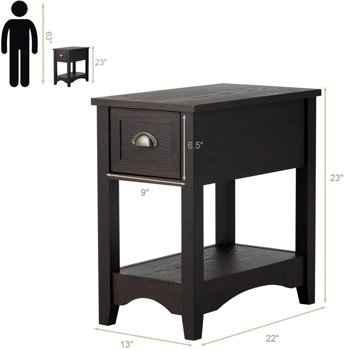 Chair Side End Table with Drawer - Giantexus