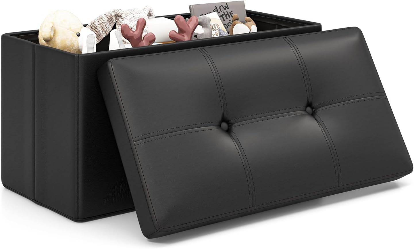 Giantex Cube Storage Ottoman - 15 Inches Folding Ottoman Storage Chest, PVC Leather, Upholstered Footrest