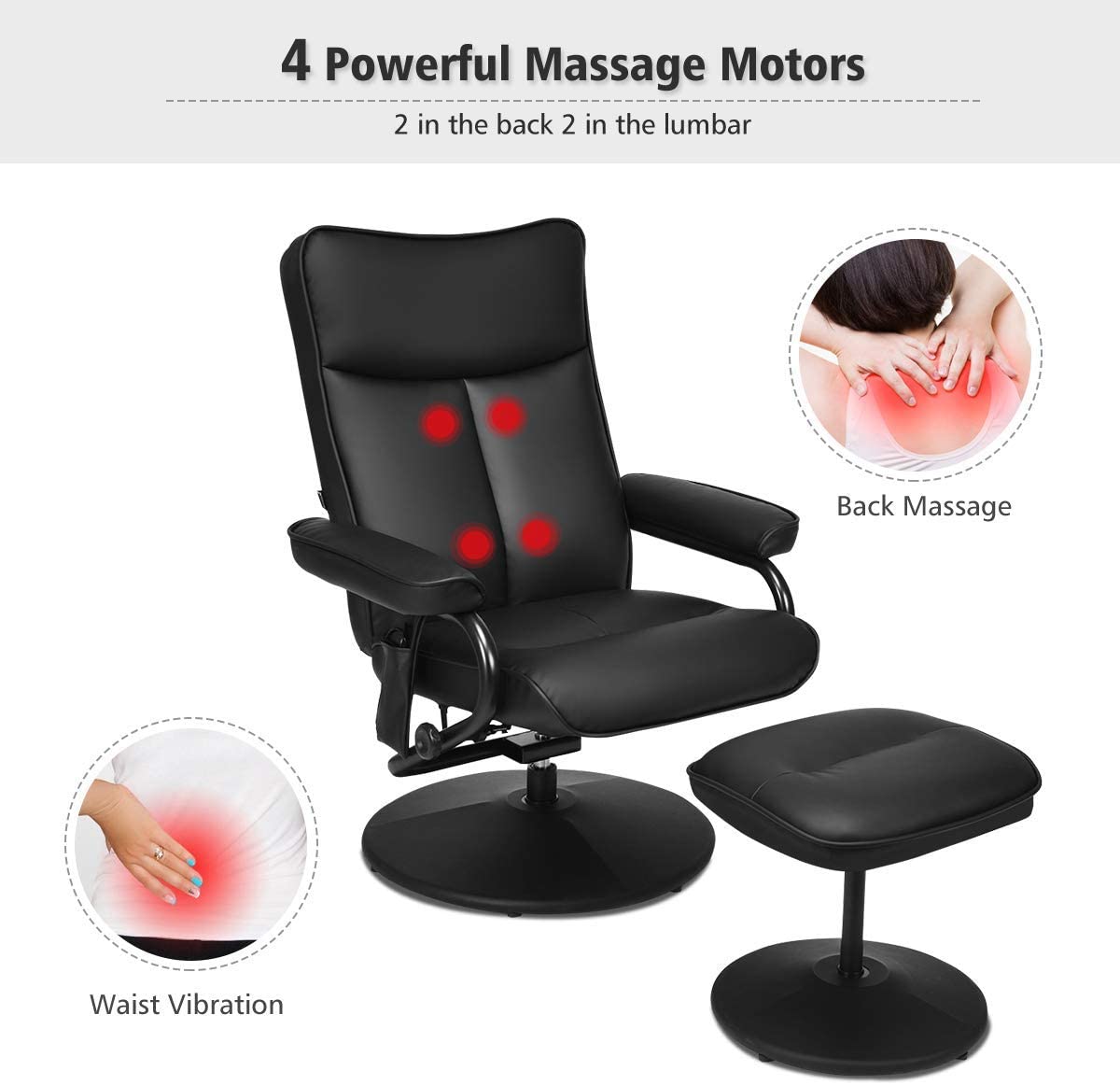 Massage Swivel Recliner Chair with Footrest Stool Ottoman