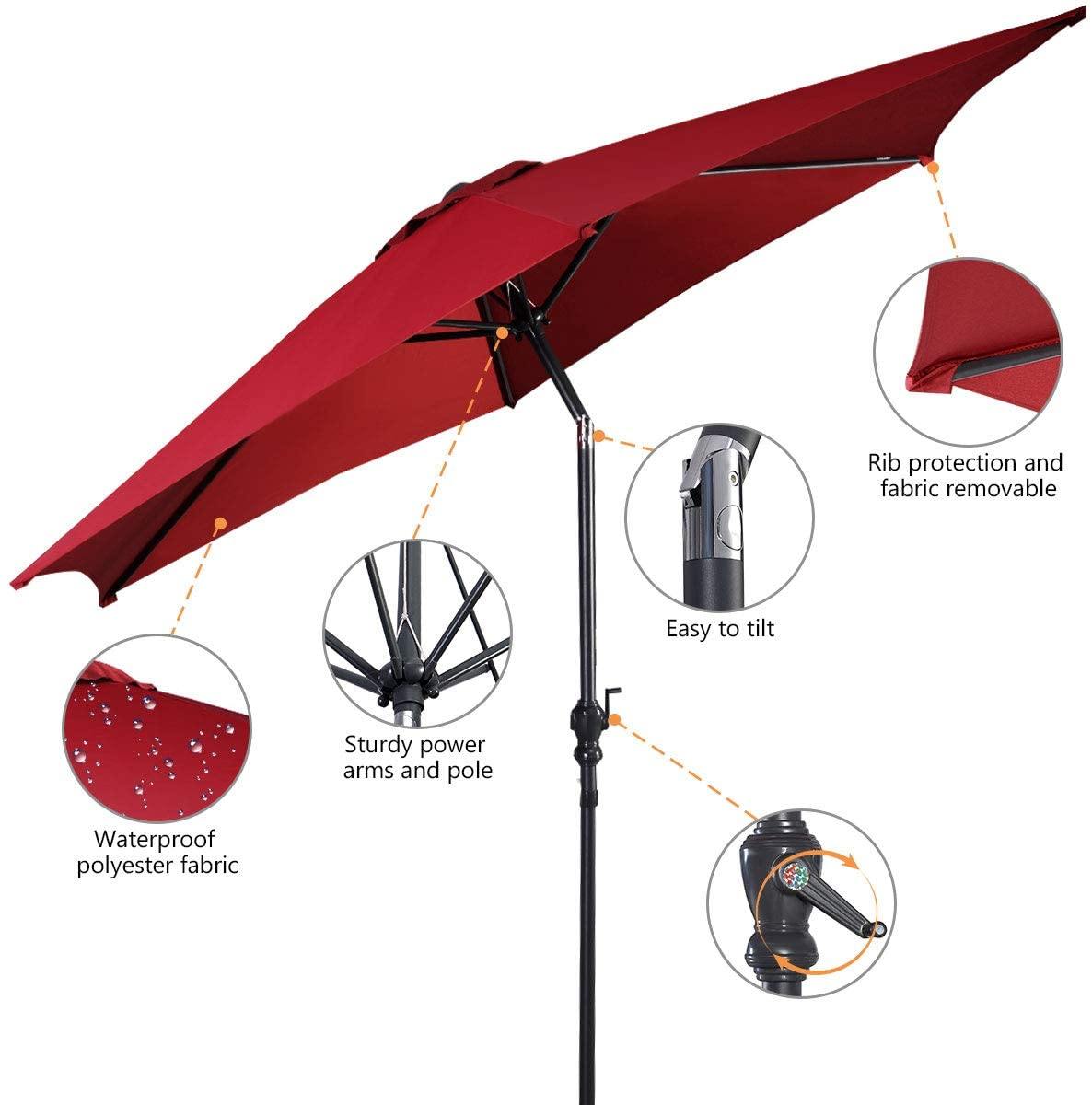 10ft Outdoor Patio Umbrella, Market Table umbrella w/ Tilt Adjustment and Crank, 180G Polyester - Giantexus
