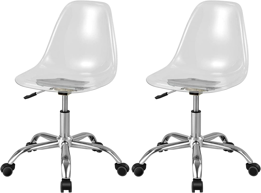 Giantex Clear Desk Chair, Acrylic Armless Office Rolling Chair, Height Adjustable Leisure Ghost Chair