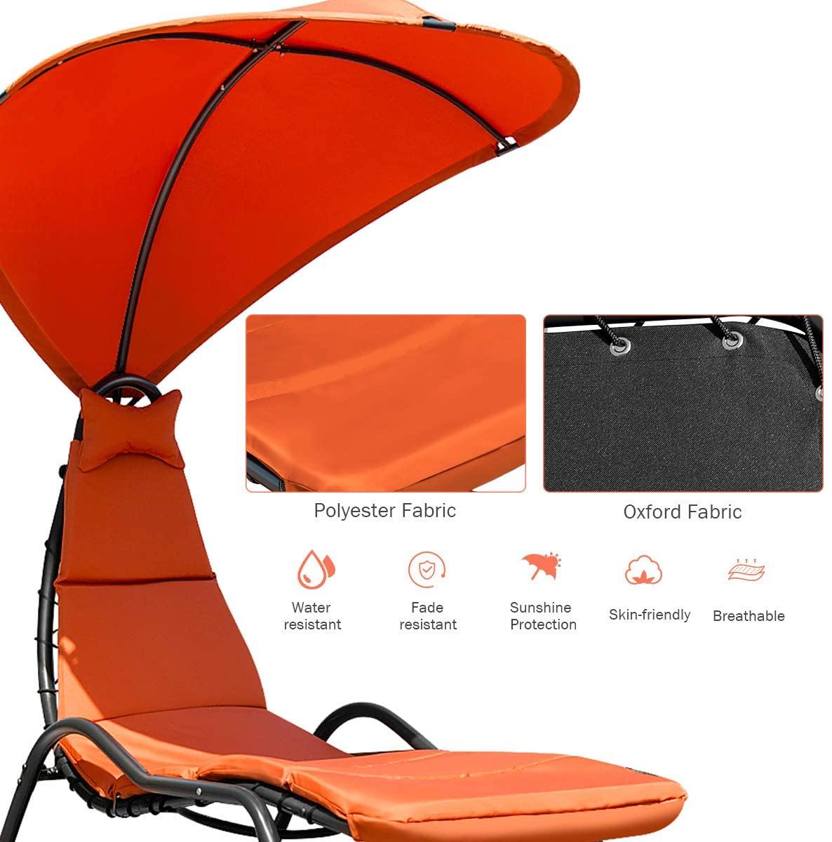 Chaise Lounge Swing Chair, Outdoor Hammock with Stand and Canopy - Giantexus