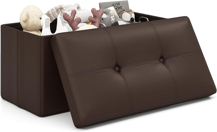 Giantex Cube Storage Ottoman - 15 Inches Folding Ottoman Storage Chest, PVC Leather, Upholstered Footrest
