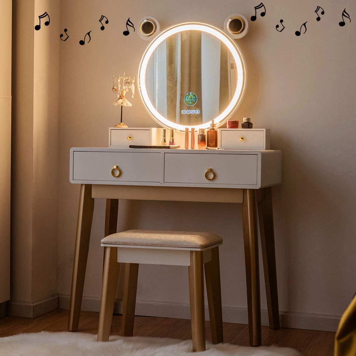 CHARMAID | Vanity Set with Lighted Mirror and Wireless Speaker - Giantexus