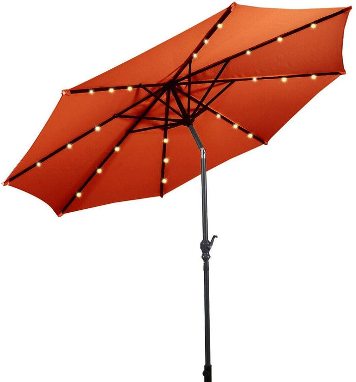 10ft Solar Patio Umbrella Outdoor with Lights Pool Indoor Outdoor Use - Giantexus