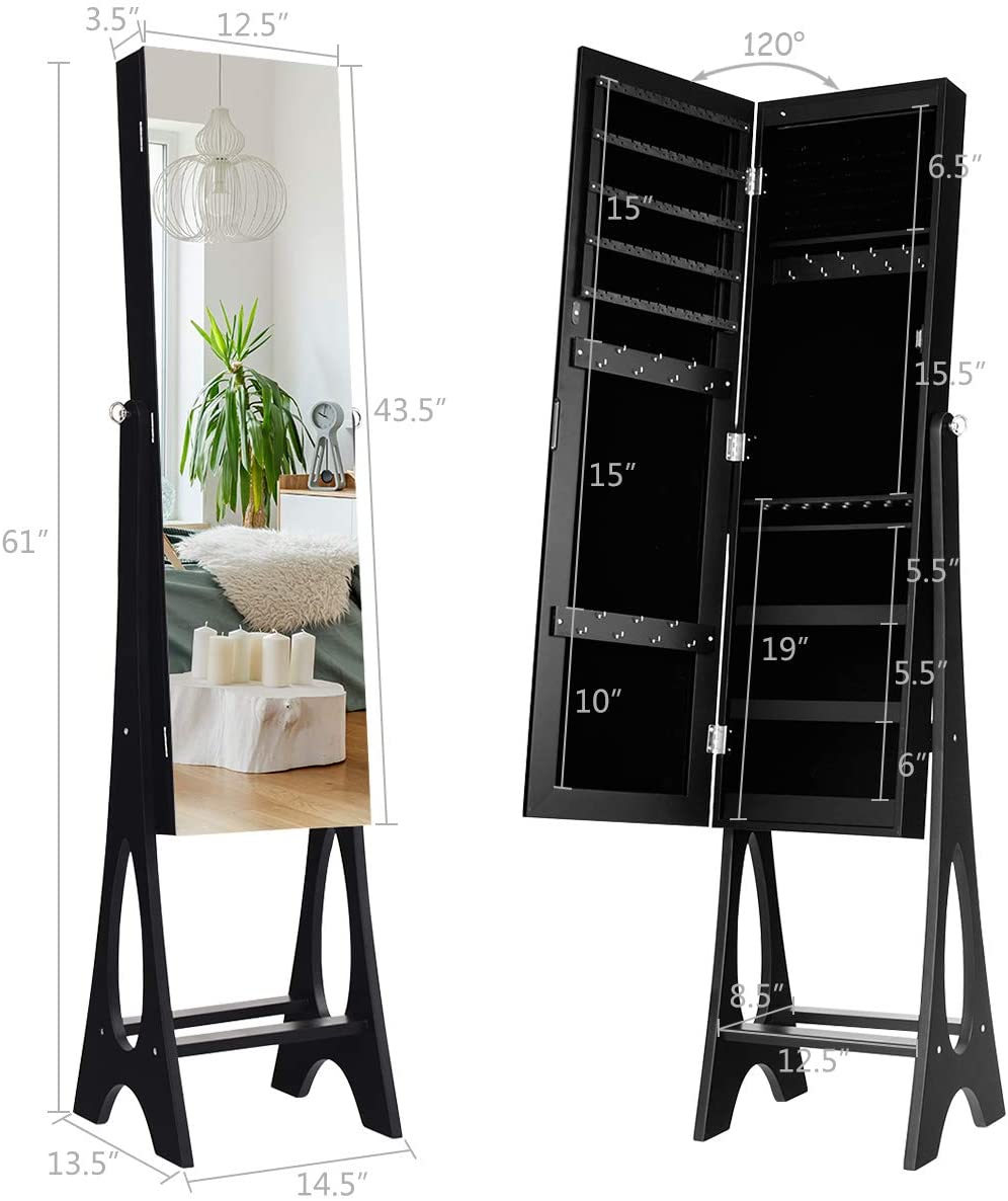 Giantex | 12 LEDs Jewelry Armoire Cabinet with Full-length Mirror
