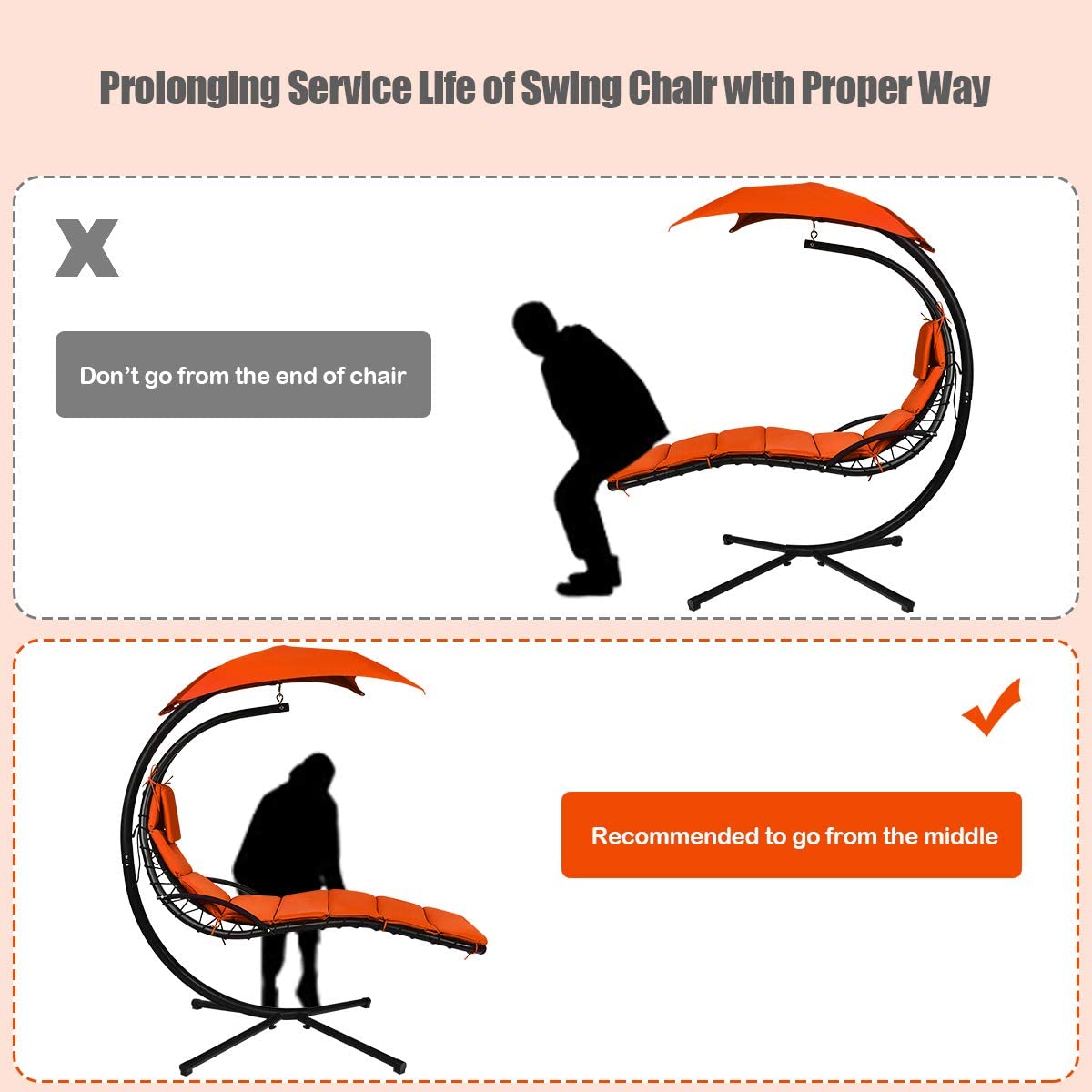 Hanging Chaise Lounger Chair, Arc Stand Porch Swing Chair - Giantex