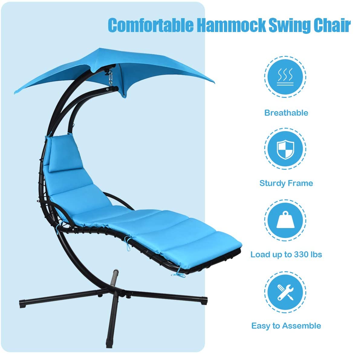 Hanging Chaise Lounger Chair, Arc Stand Porch Swing Chair - Giantex