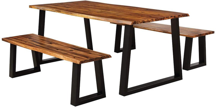 3PCS Wooden Dining Set Bench Chair Rustic Indoor &Outdoor Furniture - Giantexus