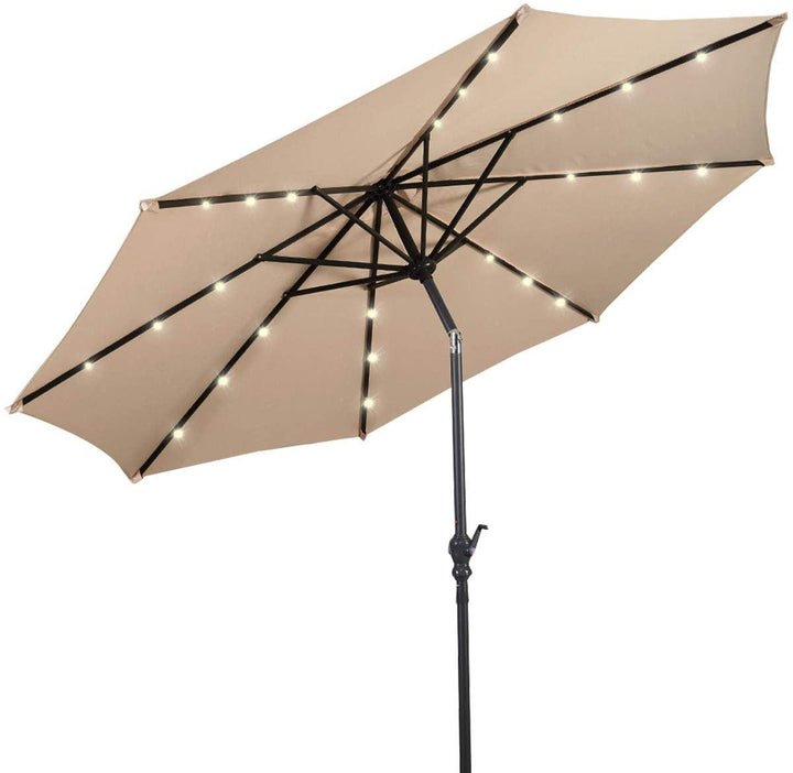 10ft Solar Patio Umbrella Outdoor with Lights Pool Indoor Outdoor Use - Giantexus