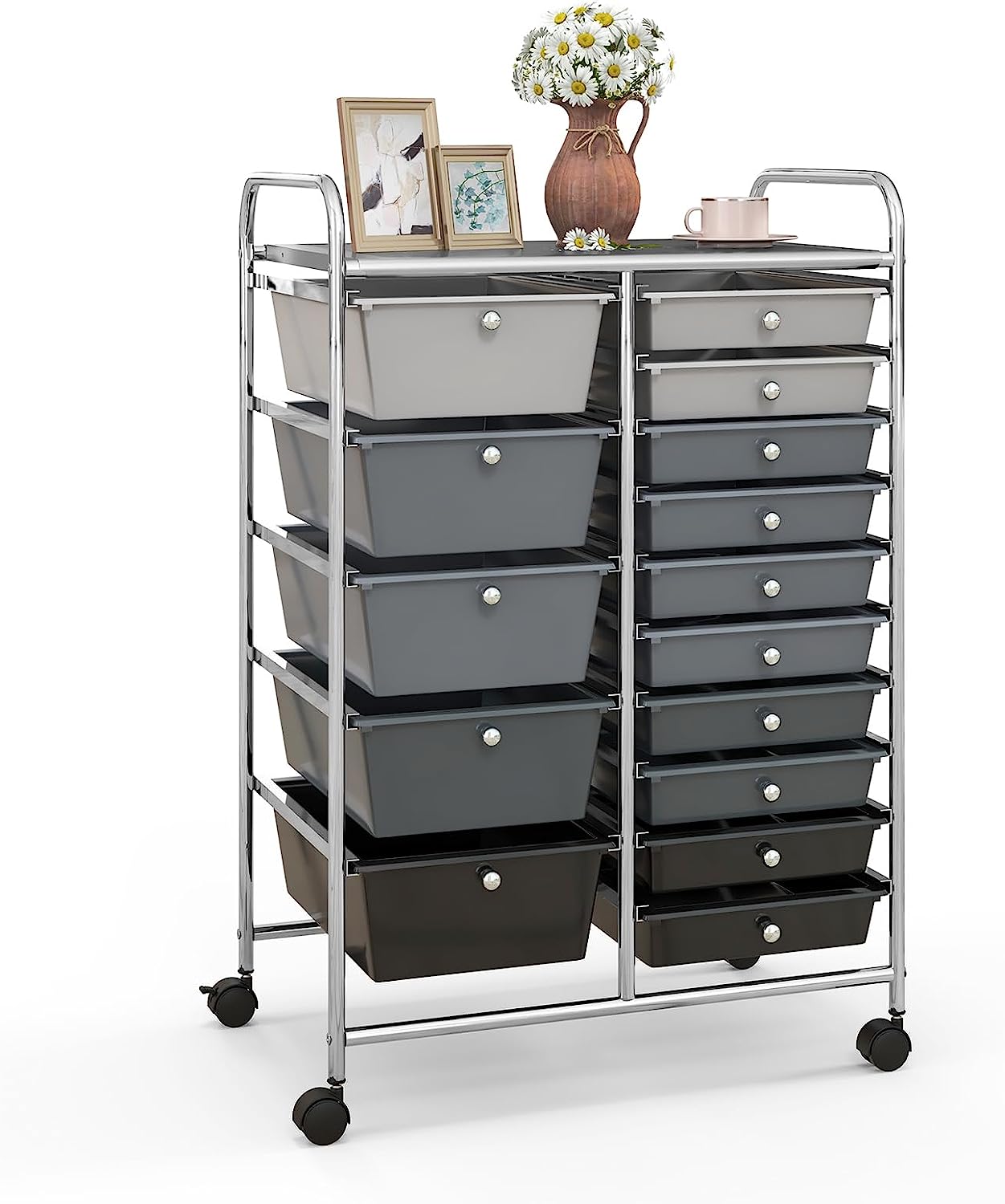 15-Drawer Organizer Cart Office School Rolling Storage Cart - Giantex