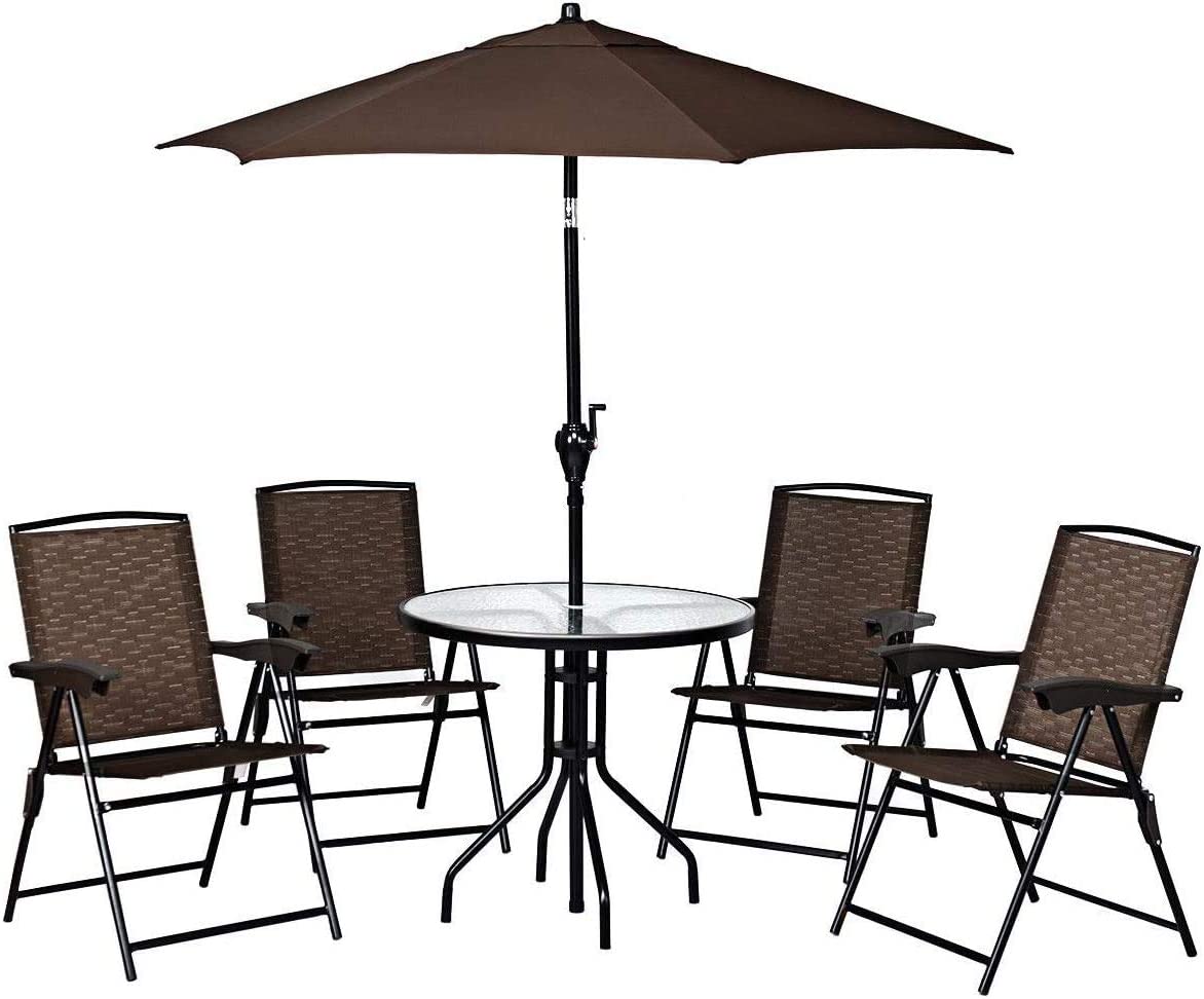 Giantex 2 Pack Patio Dining Chairs, Adjustable Sling Back Chairs with Armrest, Folding Patio Chairs