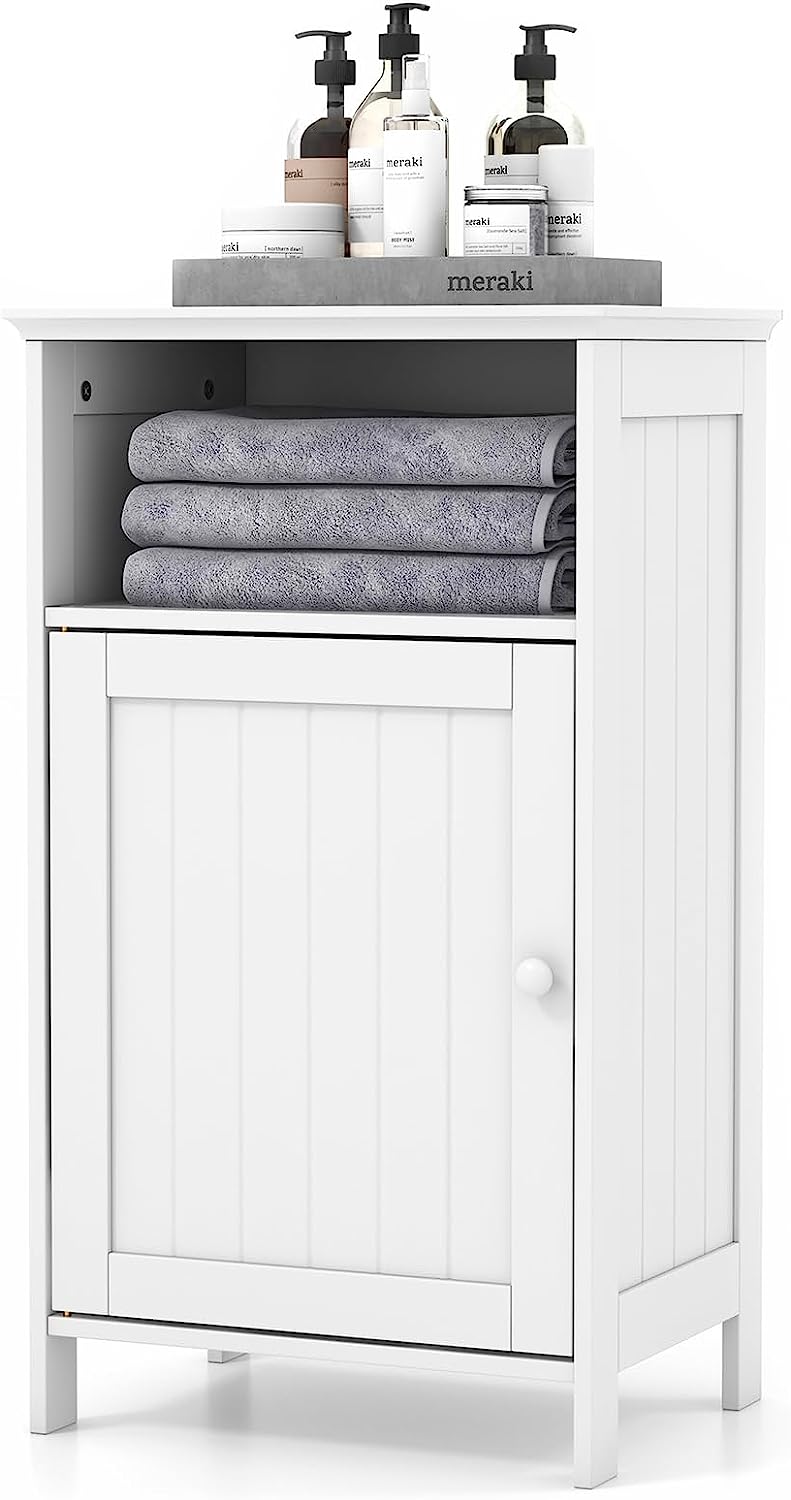 Giantex Bathroom Floor Storage Cabinet - Side Cabinet with Open Compartment, 3-Position Adjustable Shelf